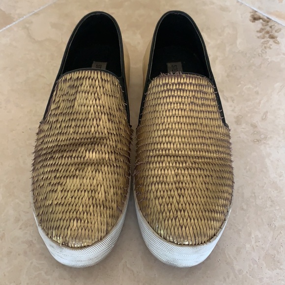 Steve Madden Platform Buhba Gold Genuine Leather Slip On Sneaker - Picture 2 of 13